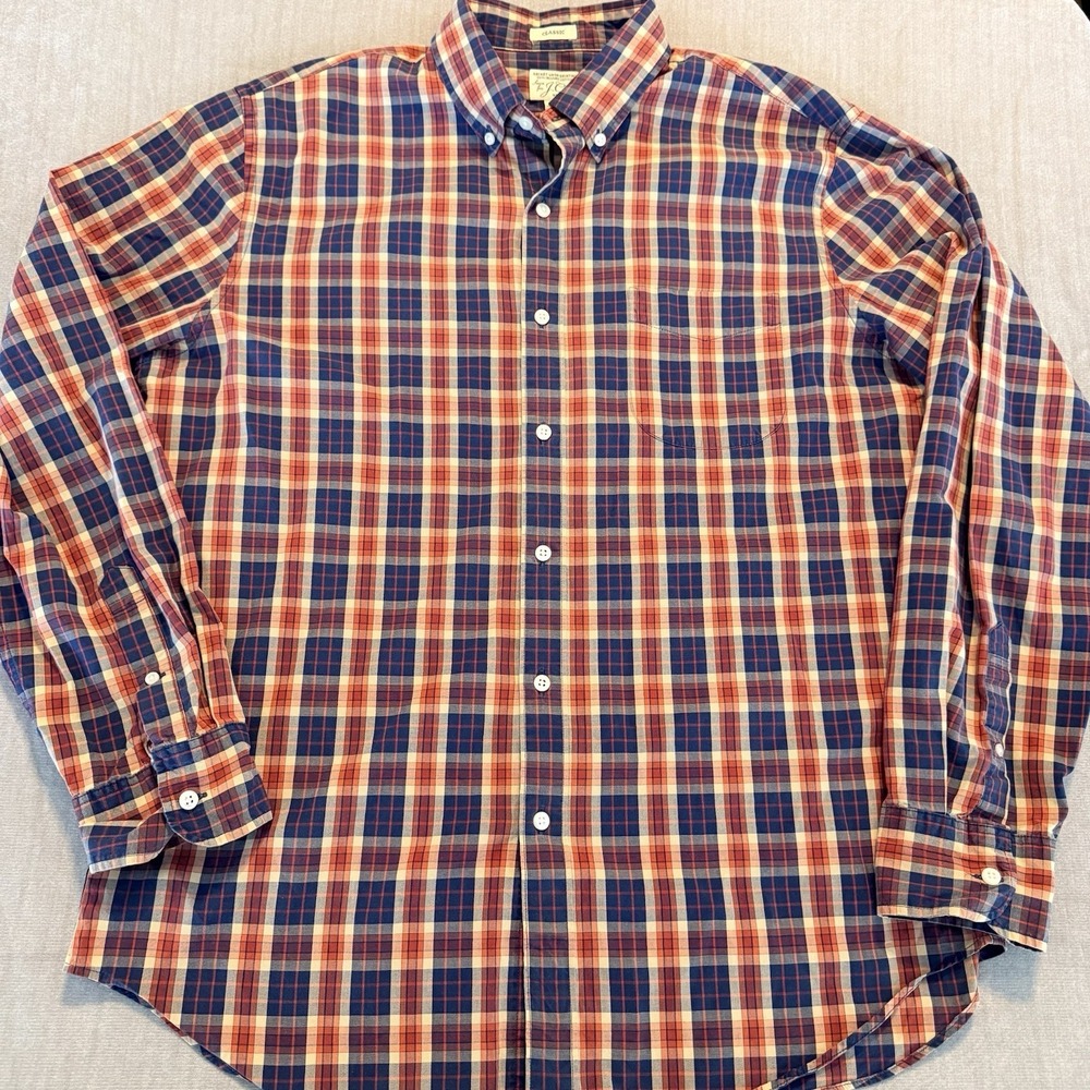 J.Crew Secret Wash Organic Cotton Plaid Button Down Shirt Men's Large Classic